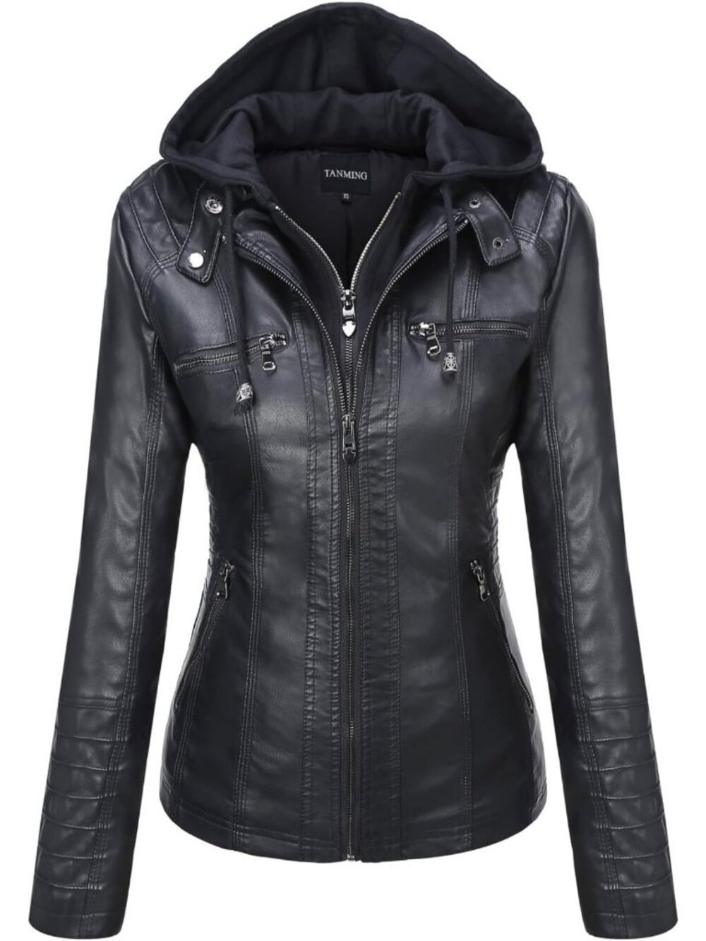 Stylish Tan Faux Leather Hooded Moto Biker Jacket for Women - Trendy Outerwear